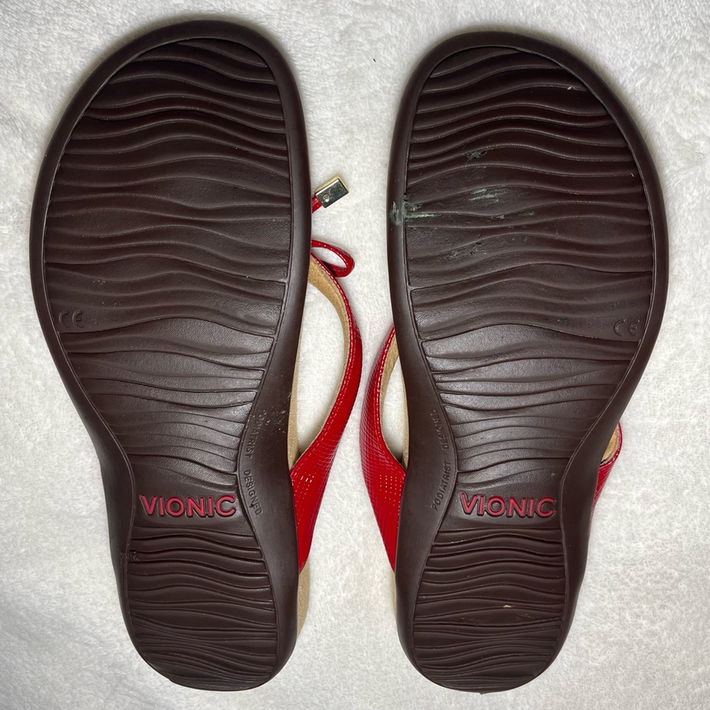 Vionic Red and‎ Tan Sandals with Ribbon Straps - Picture 5 of 5